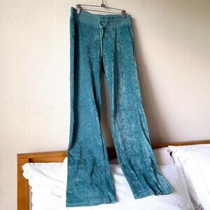 BCBG Teal Green Velour Track Pants Rhinestone Bling Women's Small